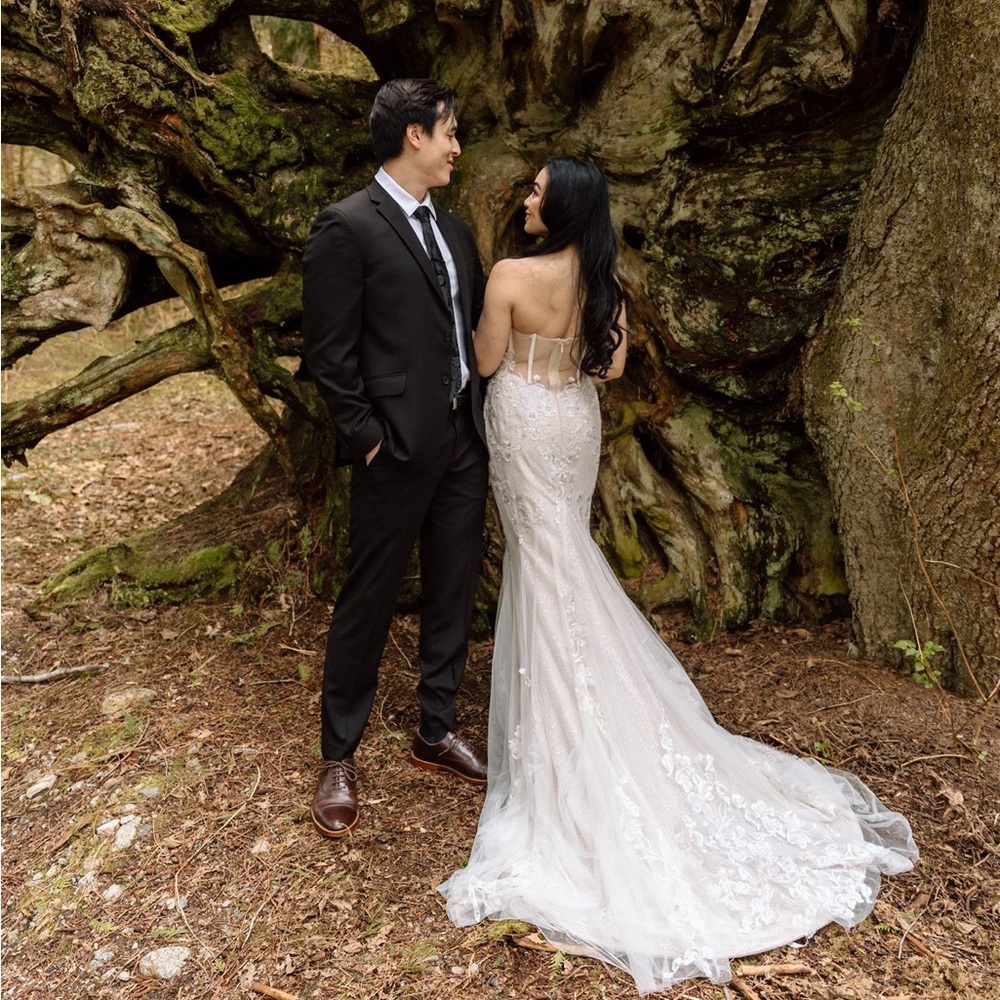 Beautiful mermaid wedding dress with cathedral length veil